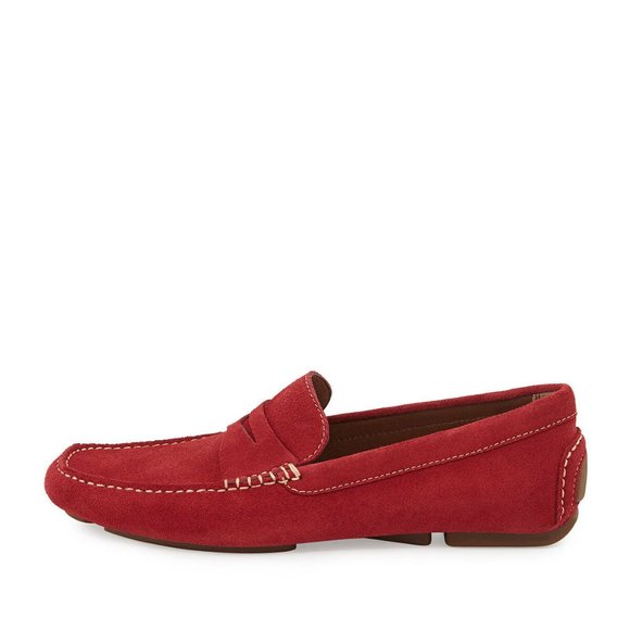 Donald J Pliner Vinco Suede Tomato Red Driver Moccasin Size 10 1/2 - Picture 2 of 6